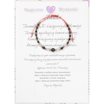 Bransoletka czarny TURMALIN Kamień Księżycowy HEMATYT ochrona miłość